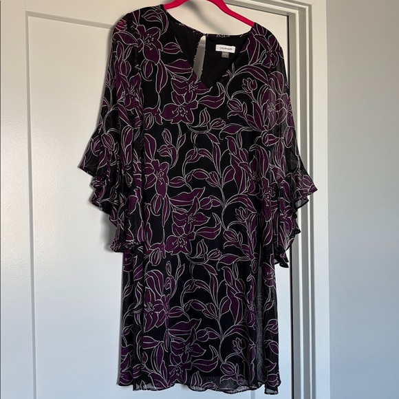 Calvin Klein Black and Purple Patterned Dress - Picture 1 of 4